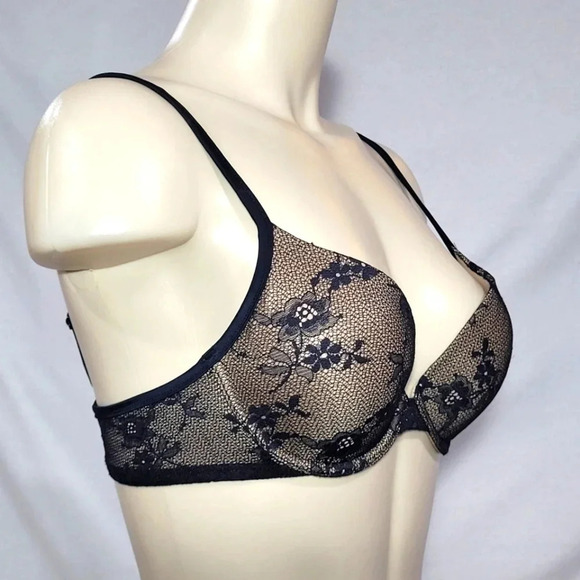 34B Maidenform 9739 Custom Lift Lace Demi Underwire Bra Black  New without Tags - Picture 2 of 3